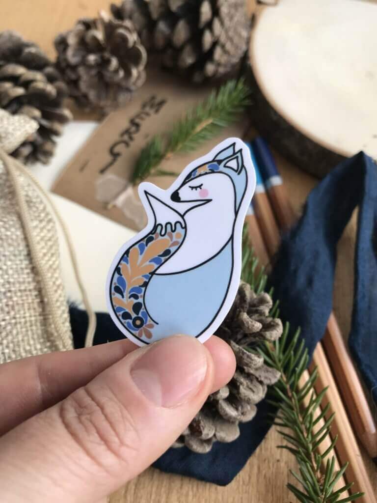 stickers renard folk timide