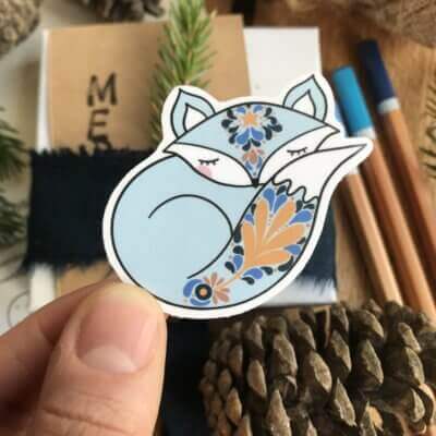 stickers renard folk endormi